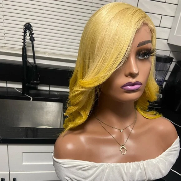 Human hair lace front wig - 20” in length: Russian Blonde Unit - Picture 3 of 8